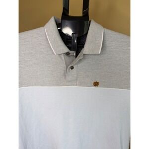 Fahrenheit Mens Fitted Polo Shirt XL Grey White Color Block Crest Logo Short Slv